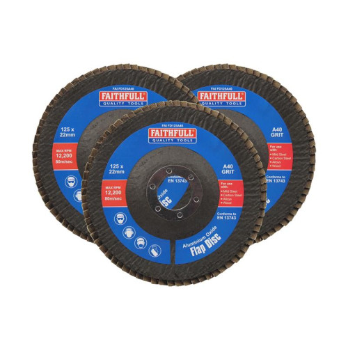 Faithfull Aluminium Oxide Flap Disc 125 x 22mm 40 Grit (3 Pack)