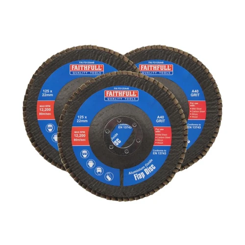 Faithfull Aluminium Oxide Flap Disc 125 x 22mm 40 Grit (3 Pack)