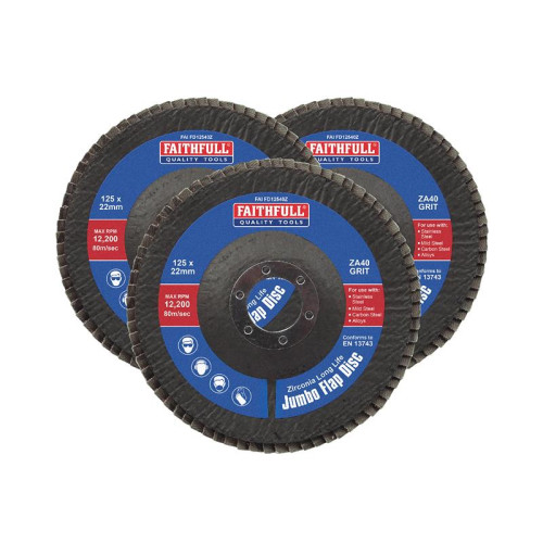Faithfull Zirconia Abrasive Jumbo Flap Disc 125 x 22mm 40 Grit (3 Pack)