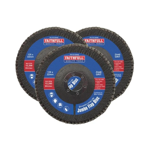 Faithfull Zirconia Abrasive Jumbo Flap Disc 125 x 22mm 40 Grit (3 Pack)