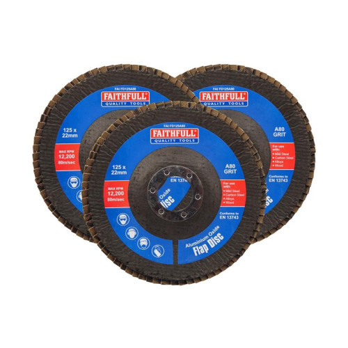Faithfull Aluminium Oxide Flap Disc 125 x 22mm 80 Grit (3 Pack)