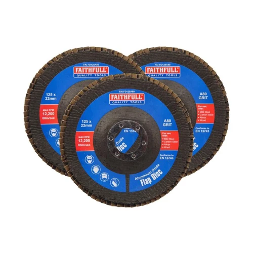 Faithfull Aluminium Oxide Flap Disc 125 x 22mm 80 Grit (3 Pack)