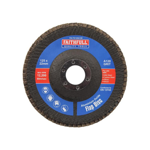 Faithfull Aluminium Oxide Flap Disc 125 x 22mm 120 Grit
