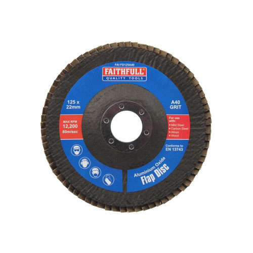 Faithfull Aluminium Oxide Flap Disc 125 x 22mm 40 Grit