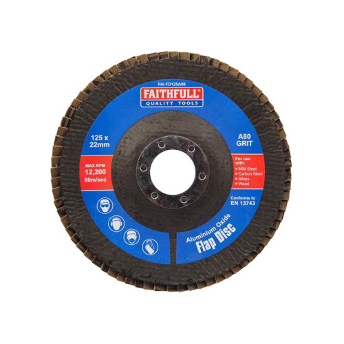 Faithfull Aluminium Oxide Flap Disc 125 x 22mm 80 Grit