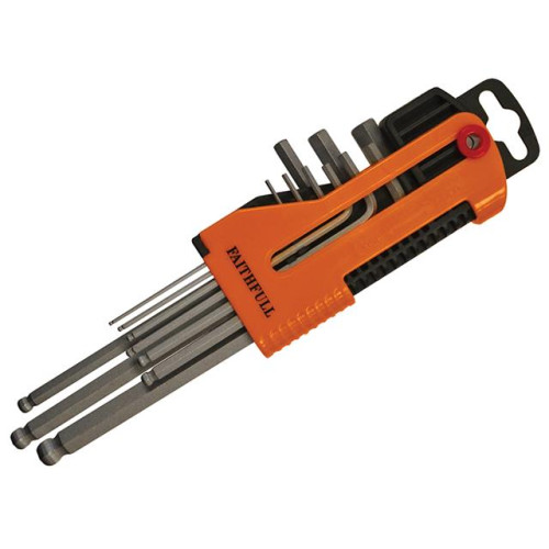 Faithfull Long Arm Ball End Hex Key Set of 9 Metric