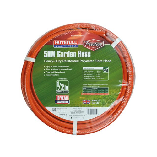 Faithfull Prestige Heavy-Duty Garden HoseÂ 50m 12.5mm (1/2in) Diameter