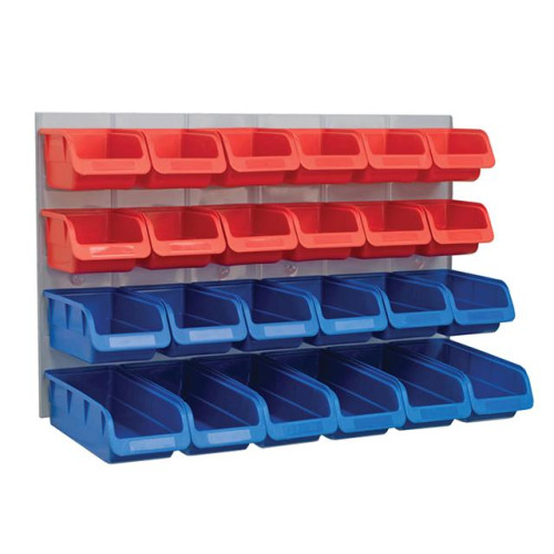 Faithfull 24 Plastic Storage Bins with Metal Wall Panel