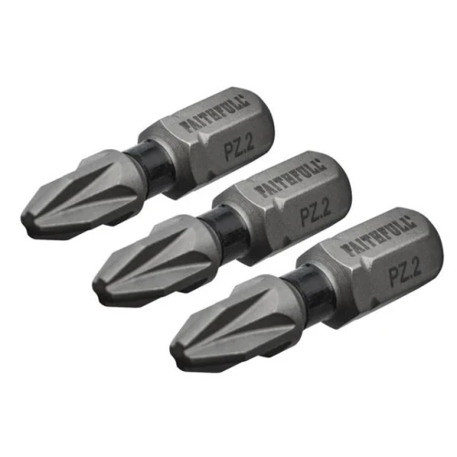 Faithfull Pozi Impact Screwdriver Bits PZ2 x 25mm (Pack 3)