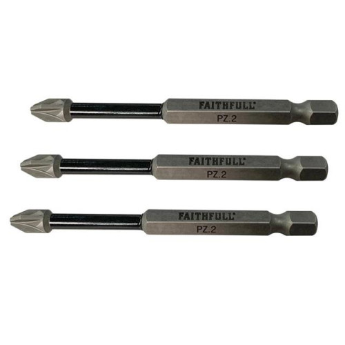 Faithfull Pozidriv Impact Screwdriver Bits PZ2 x 75mm (Pack 3)