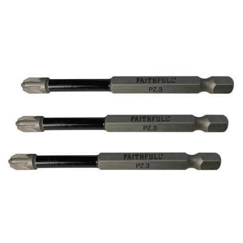 Faithfull Pozidriv Impact Screwdriver Bits PZ3 x 75mm (Pack 3)