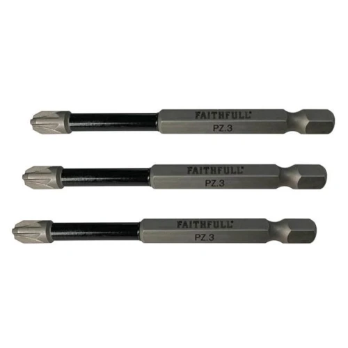 Faithfull Pozidriv Impact Screwdriver Bits PZ3 x 75mm (Pack 3)