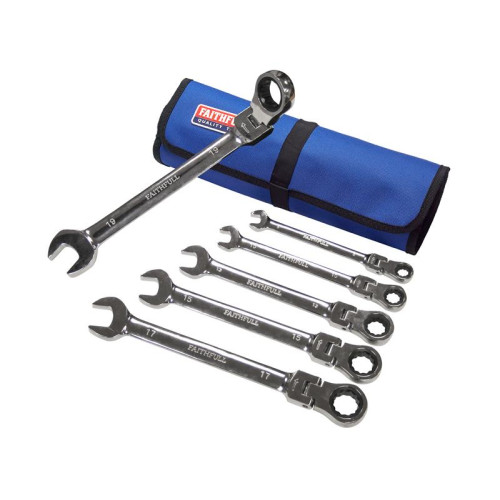 Faithfull Ratchet Combination Spanner Set in Tool Roll, 6 Piece