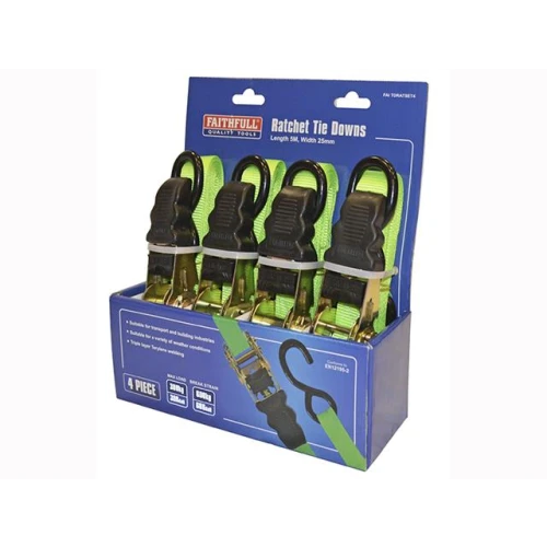 Faithfull Ratchet Tie Downs (4) 5M x 25mm Green