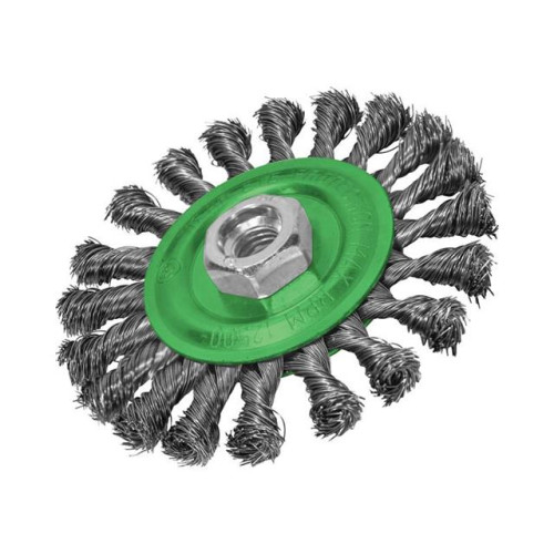 Faithfull Flat Twist Knot Wire Brush 115 x 12mm M14x2 Bore, 0.35mm Stainless Steel Wire