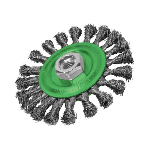 Faithfull Flat Twist Knot Wire Brush 115 x 12mm M14x2 Bore, 0.35mm Stainless Steel Wire