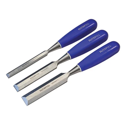Faithfull Bevel Edge Chisel Blue Grip Set Of 3 12,19 & 25mm Carded