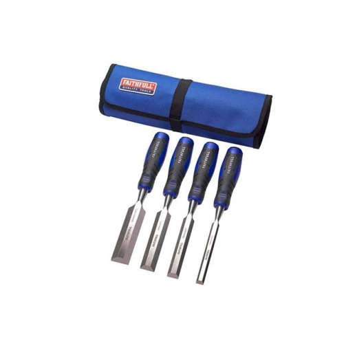 Faithfull Soft Grip Chisel Set + Chisel Roll, 4 Piece