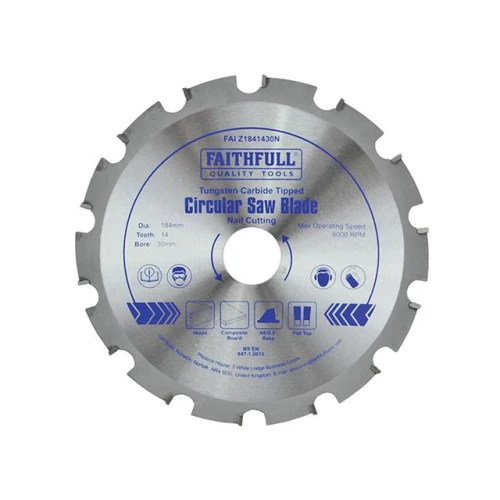Faithfull Circular Saw Blade TCT 184 x 30 x 14 Tool Nail NEG