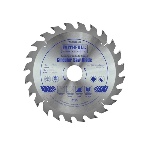 Faithfull Circular Saw Blade TCT 190 x 30 (16 & 20) x 24t POS