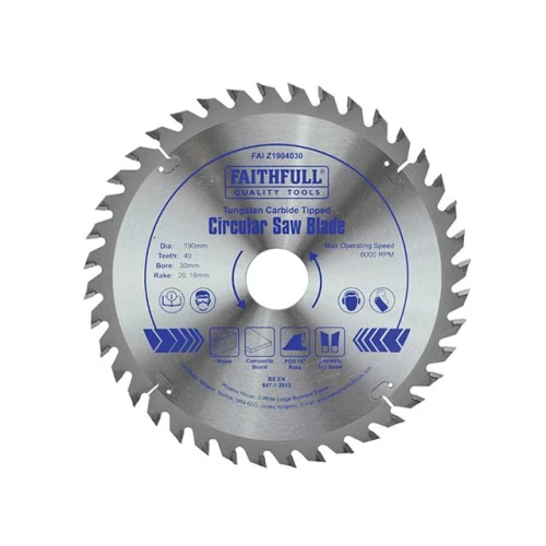 Faithfull Circular Saw Blade Tct 190 x 30 (16 & 20) X 40t POS