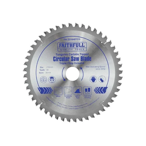 Faithfull Circular Saw Blade TCT 216 x 30 x 48t TCG NEG