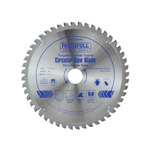 Faithfull Circular Saw Blade TCT 216 x 30 x 48t Zero Degree