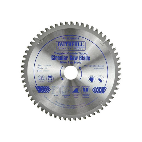 Faithfull Circular Saw Blade TCT 216 x 30 x 60t NEG
