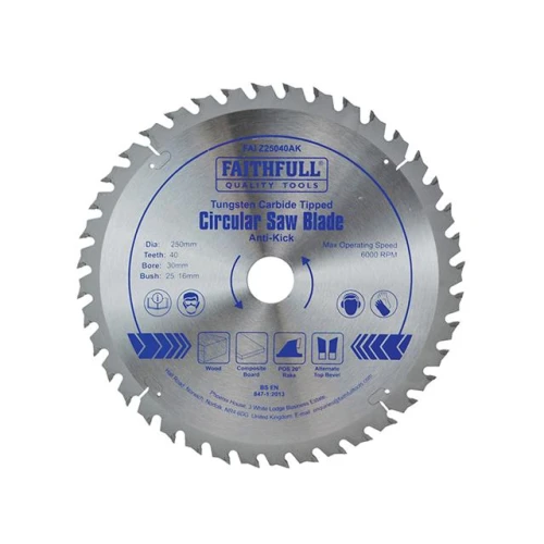 Faithfull Circular Saw Blade TCT 250 x 30 x 40t Anti Kick