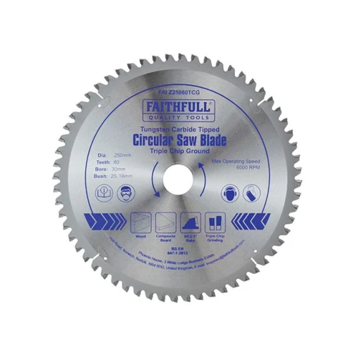 Faithfull Circular Saw Blade TCT 250 x 30 x 60t Tcg