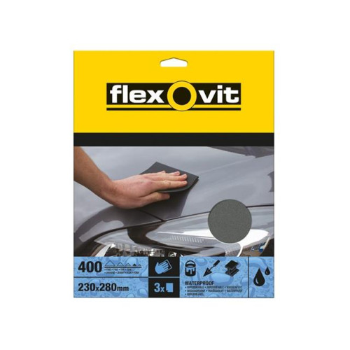 Flexovit Waterproof Sanding Sheets 230 x 280mm Fine 400g (3)