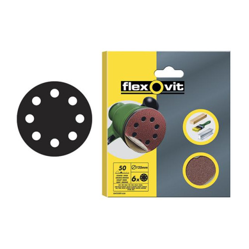 Flexovit Hook & Loop Sanding Discs 115mm Coarse 50g (Pack of 6)