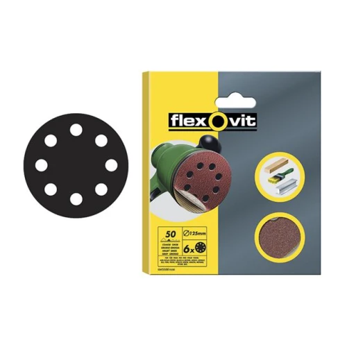 Flexovit Hook & Loop Sanding Discs 115mm Coarse 50g (Pack of 6)