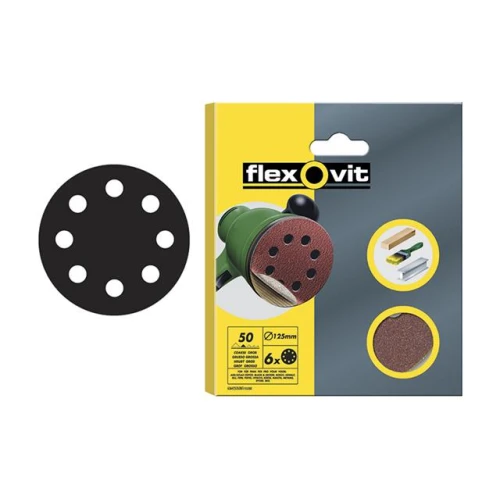 Flexovit Hook & Loop Sanding Discs 125mm Extra Fine 180g (Pack of 6)