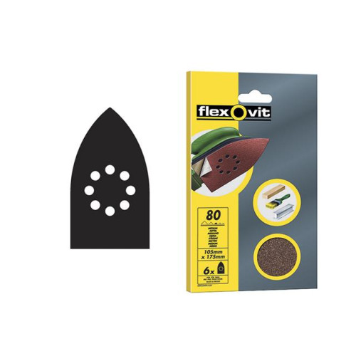 Flexovit Detail Hook & Loop Sanding Sheets 105 x 175mm Medium 80g (6)