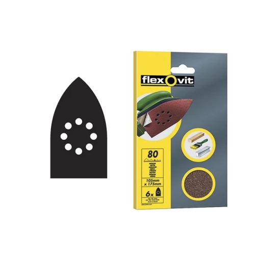 Flexovit Detail Hook & Loop Sanding Sheets 105 x 175mm Medium 80g (6)