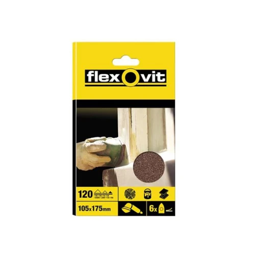 Flexovit Detail Hook & Loop Sanding Sheets 105 x 175mm Fine 120g (6)