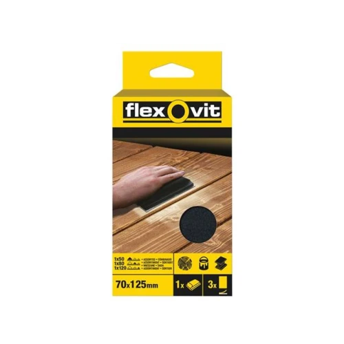 Flexovit Hook & Loop Sanding Block Kit Assorted 70 x 125mm (3)