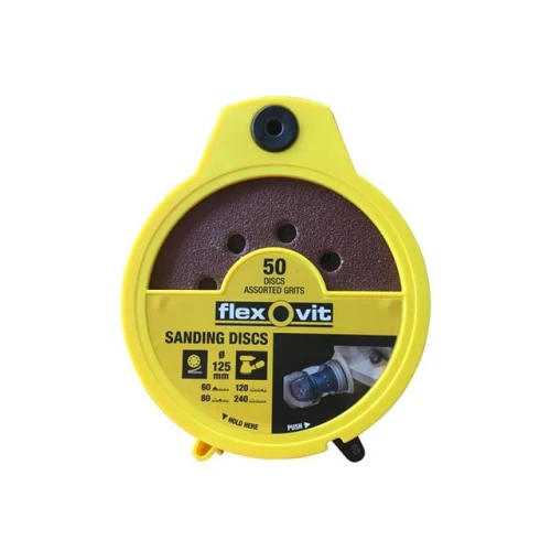 Flexovit Hook & Loop Sanding Disc 125mm Assorted (Dispenser 50)