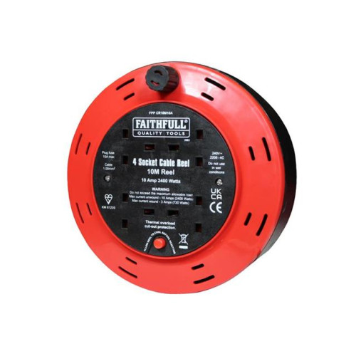 Cable Reel 230 Volt 10 Metre 10 Amp 4 Socket