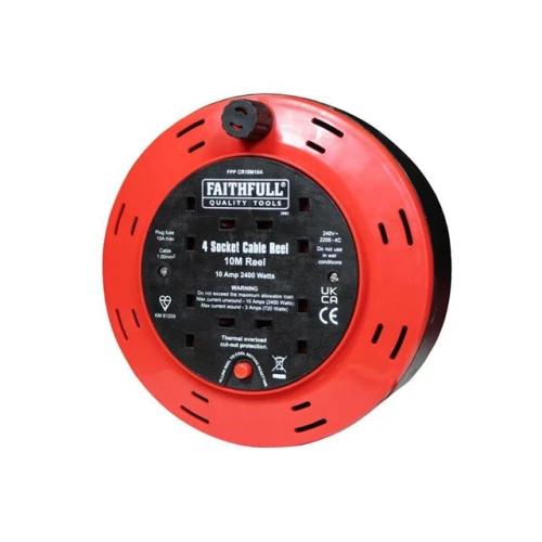 Cable Reel 230 Volt 10 Metre 10 Amp 4 Socket