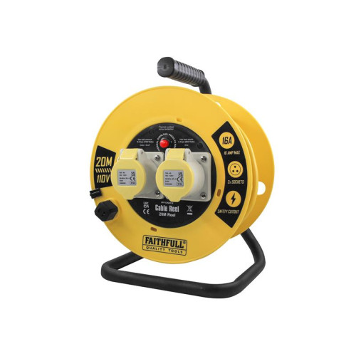 Faithfull Open Cable Reel 110V 20m 16A 2 Socket (1.5mm Cable)