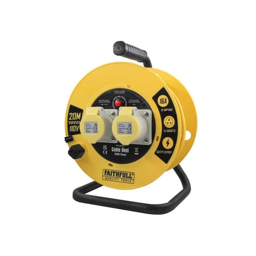 Faithfull Open Cable Reel 110V 20m 16A 2 Socket (1.5mm Cable)