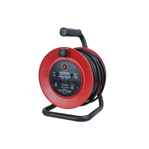 Faithfull Open Drum Cable Reel 240V 13A 2-Socket 25m