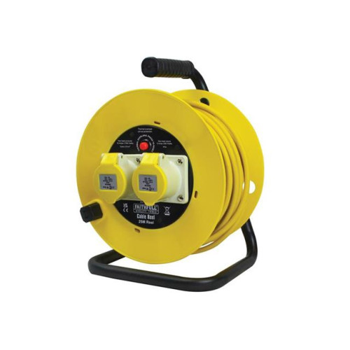 Faithfull Open Drum Cable Reel 110V 16A 2-Socket 25m (2.5mm Cable)