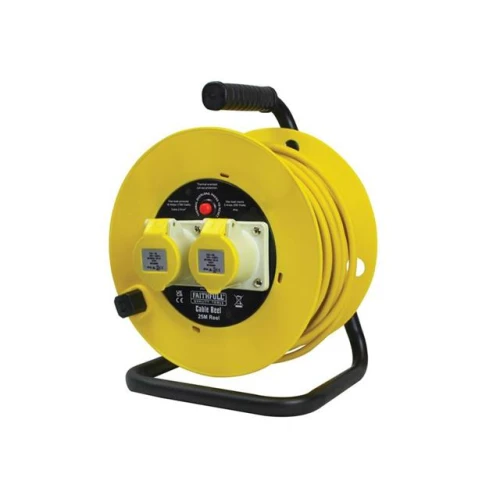 Faithfull Open Drum Cable Reel 110V 16A 2-Socket 25m (2.5mm Cable)