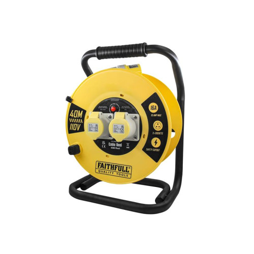 Faithfull Open Cable Reel 110V 40m 16A 2 Socket (1.5mm Cable)