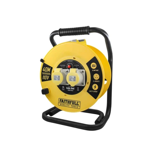 Faithfull Open Cable Reel 110V 40m 16A 2 Socket (1.5mm Cable)
