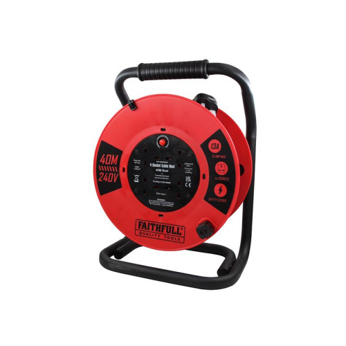 Faithfull Open Cable Reel 240V 40m 13A 4 Socket (1.25mm Cable)