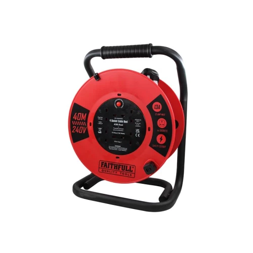 Faithfull Open Cable Reel 240V 40m 13A 4 Socket (1.25mm Cable)